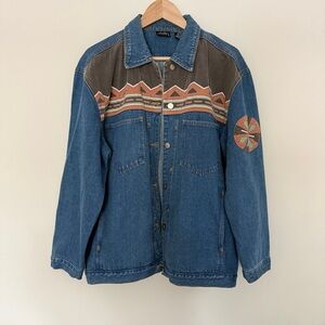 Vintage 100% Cotton Southwestern Pattern Denim Jacket size M